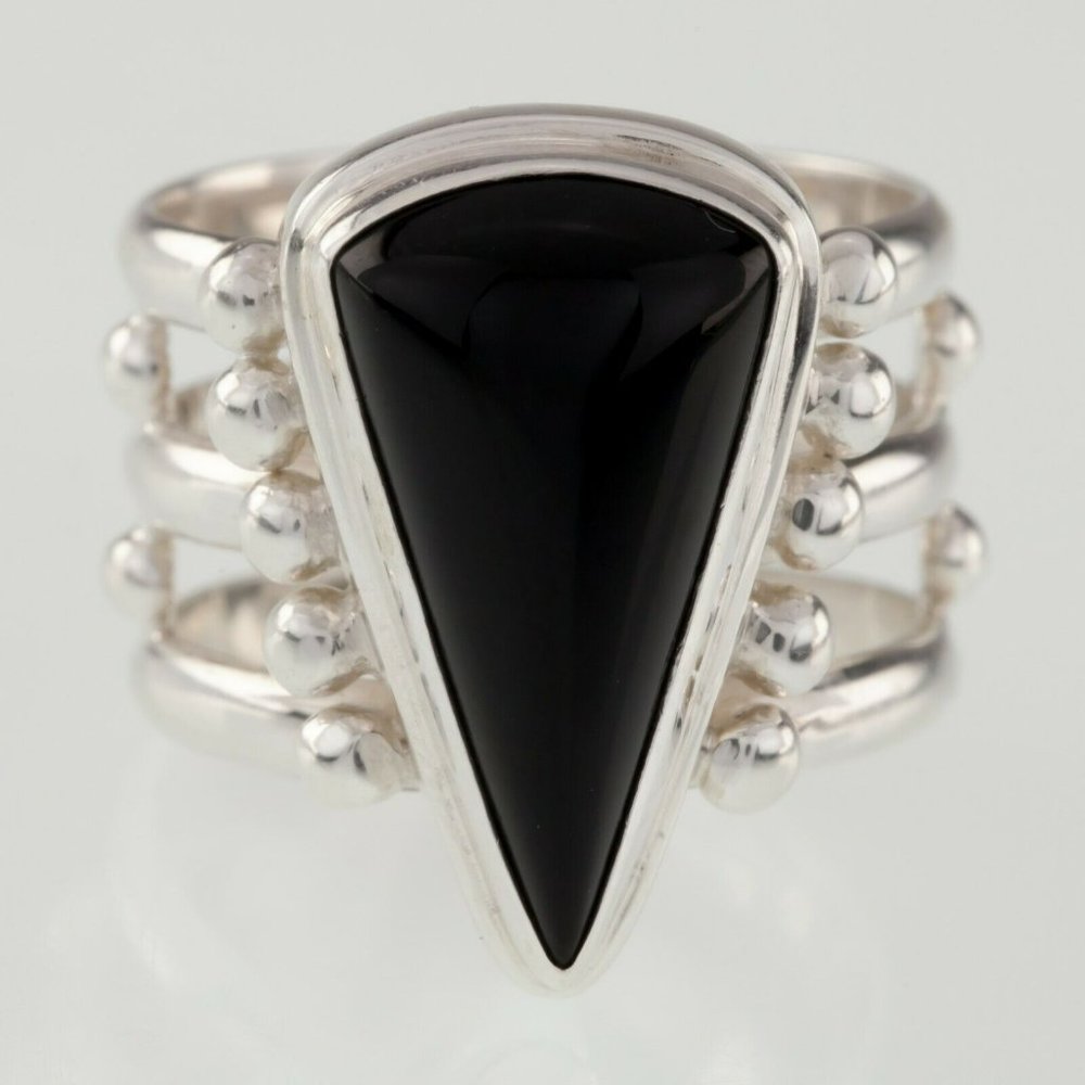 Sajen Black Onyx Sterling Silver Wide Band Ring Size 6.25